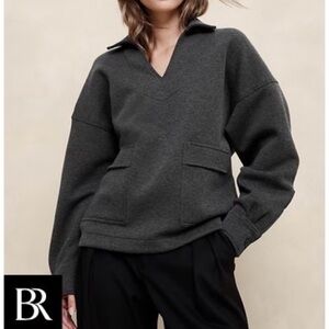 NWT/ Banana Republic Charcoal V-Neck Scuba Patch Pocket Sweatshirt